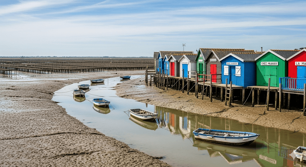 Illustration : Plus grande île française de la côte atlantique, elle séduit par ses forêts, ses plages sauvages, le phare de Chassiron et ses cabanes ostréicoles colorées du bassin de Marennes.