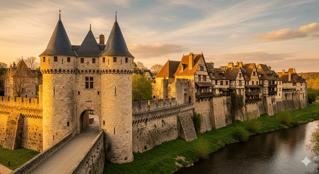 Illustration : Remontez le temps dans le quartier Saint-Jacques avec ses remparts, sa porte fortifiée et ses maisons à pans de bois. Une immersion au cœur de la Gâtine médiévale.