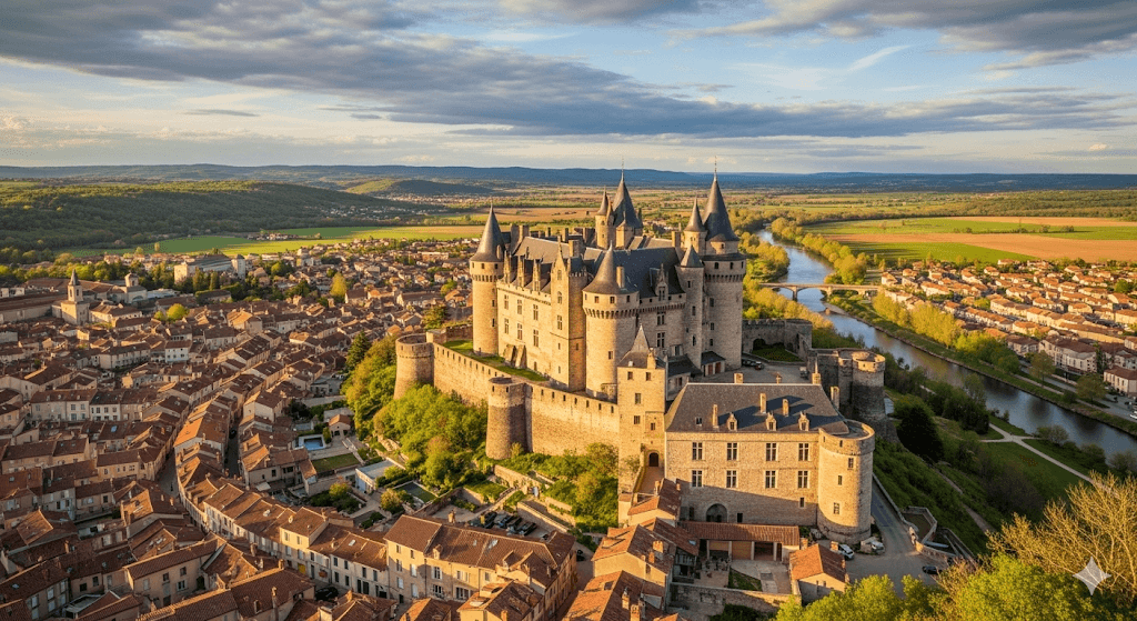 Illustration : Classée Ville d'Art et d'Histoire, Thouars est dominée par le majestueux château des Ducs de la Trémoïlle, offrant des vues spectaculaires sur la vallée du Thouet.
