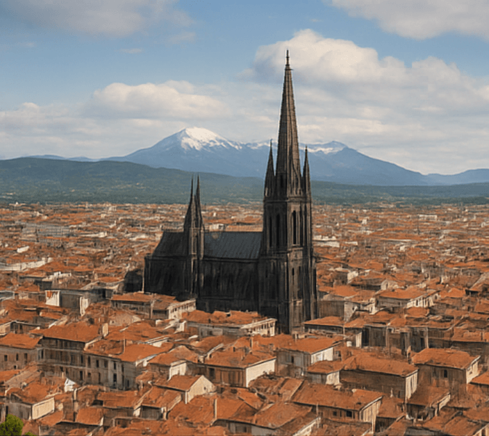 Illustration : La région est riche en patrimoine historique et culturel : cathédrale de Clermont-Ferrand, Vieux-Lyon, festivals de musique et théâtres antiques.