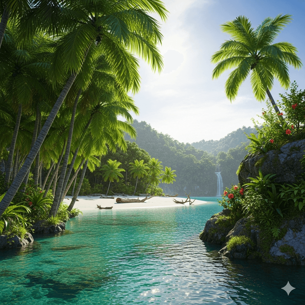 Illustration : L’île bénéficie d’un climat tropical agréable toute l’année, avec des paysages entre collines verdoyantes, lagunes et réserves naturelles.