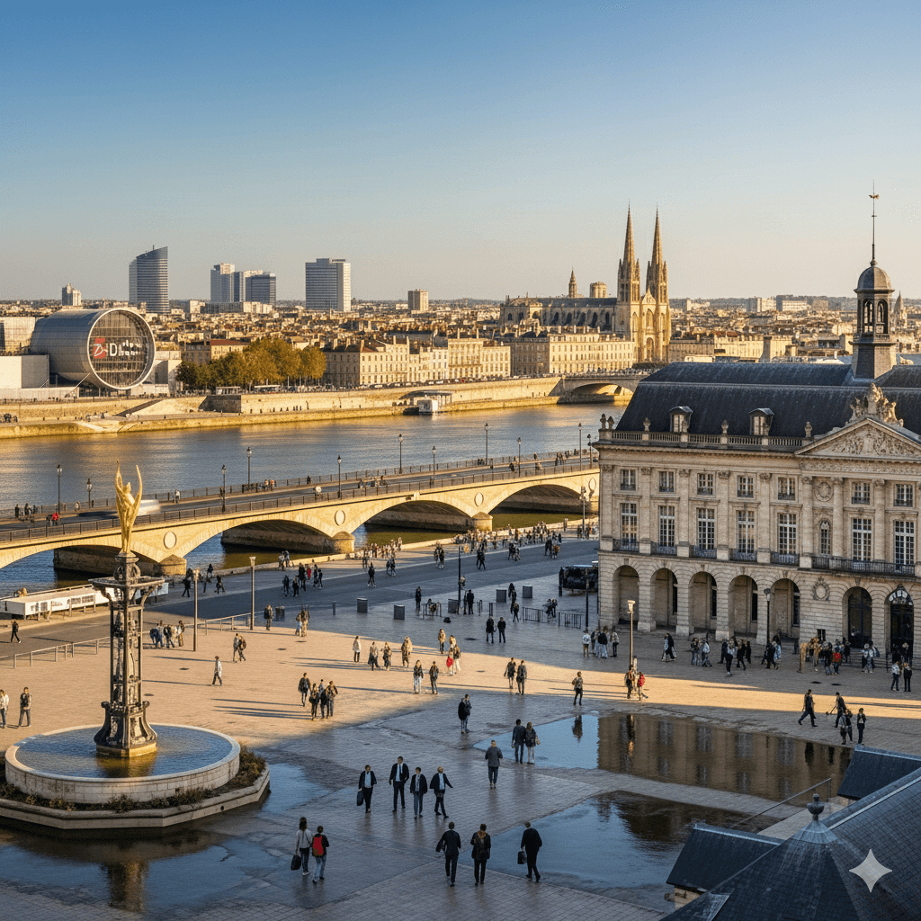 Illustration : Capitale de la Nouvelle-Aquitaine, Bordeaux attire familles, étudiants et investisseurs grâce à son dynamisme économique, son patrimoine classé UNESCO et son rayonnement culturel.