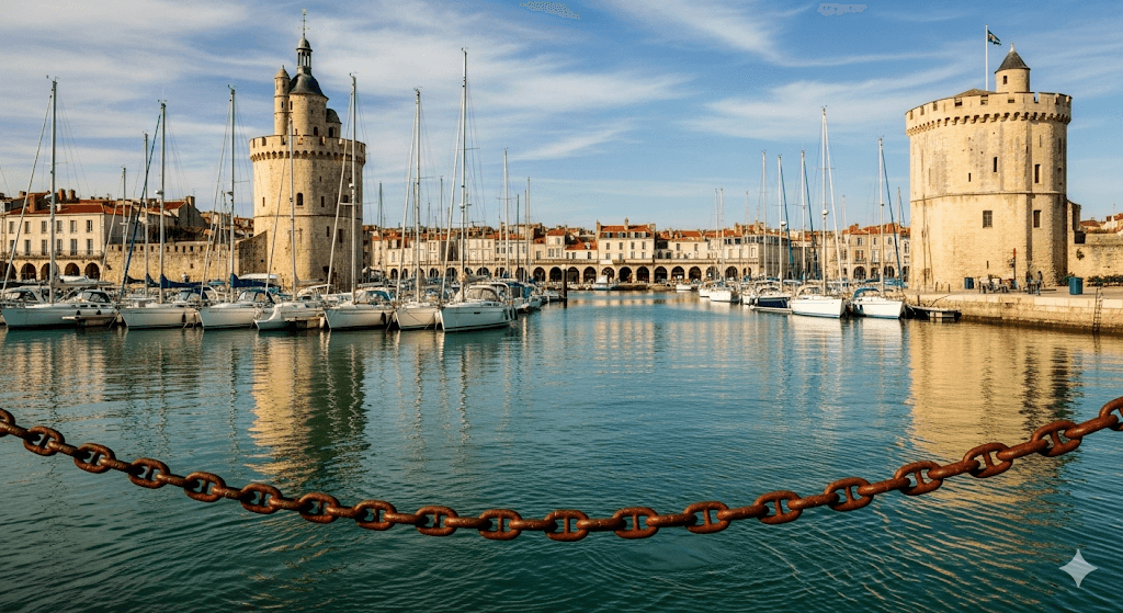 Illustration : Explorez le Vieux-Port gardé par ses tours médiévales, flânez sous les arcades et visitez son célèbre aquarium. Une ville d'histoire et de culture vibrante, capitale du département.