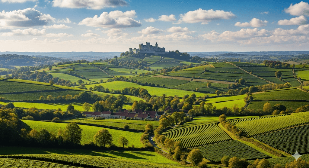 Illustration : Explorez le paysage typique du nord des Deux-Sèvres, avec ses chemins creux et ses prairies verdoyantes. Visitez le château de Bressuire, témoin du riche passé de la Gâtine.
