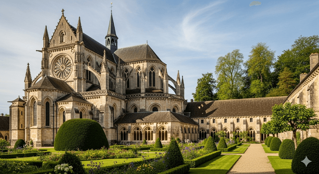 Illustration : Un joyau architectural qui mêle art roman et gothique flamboyant. Visitez son abbatiale, son cloître et ses jardins monastiques pour un moment de sérénité.