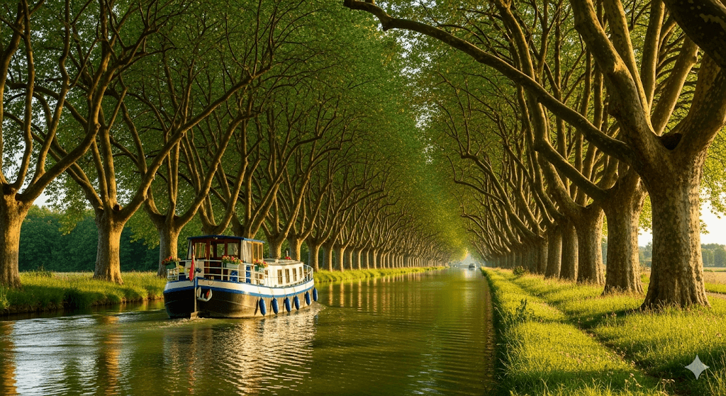 Illustration : Le département est façonné par ses deux rivières emblématiques et le Canal de Garonne, offrant 200 km de voies navigables pour le tourisme fluvial, la pêche et les loisirs.