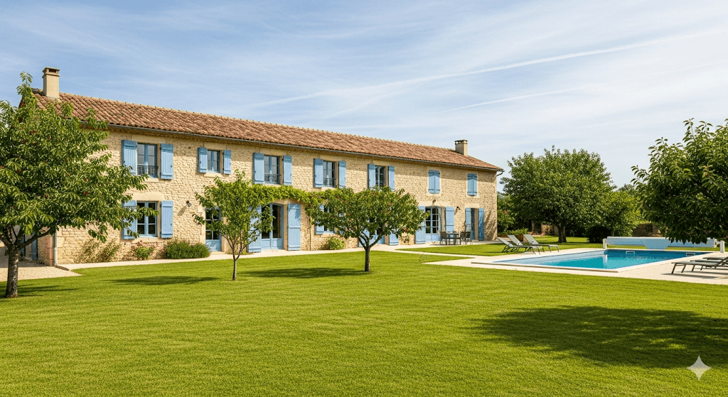 Illustration : Le Lot-et-Garonne se distingue par un marché immobilier très accessible, permettant d'acquérir de belles propriétés en pierre avec de grands terrains pour un budget maîtrisé.