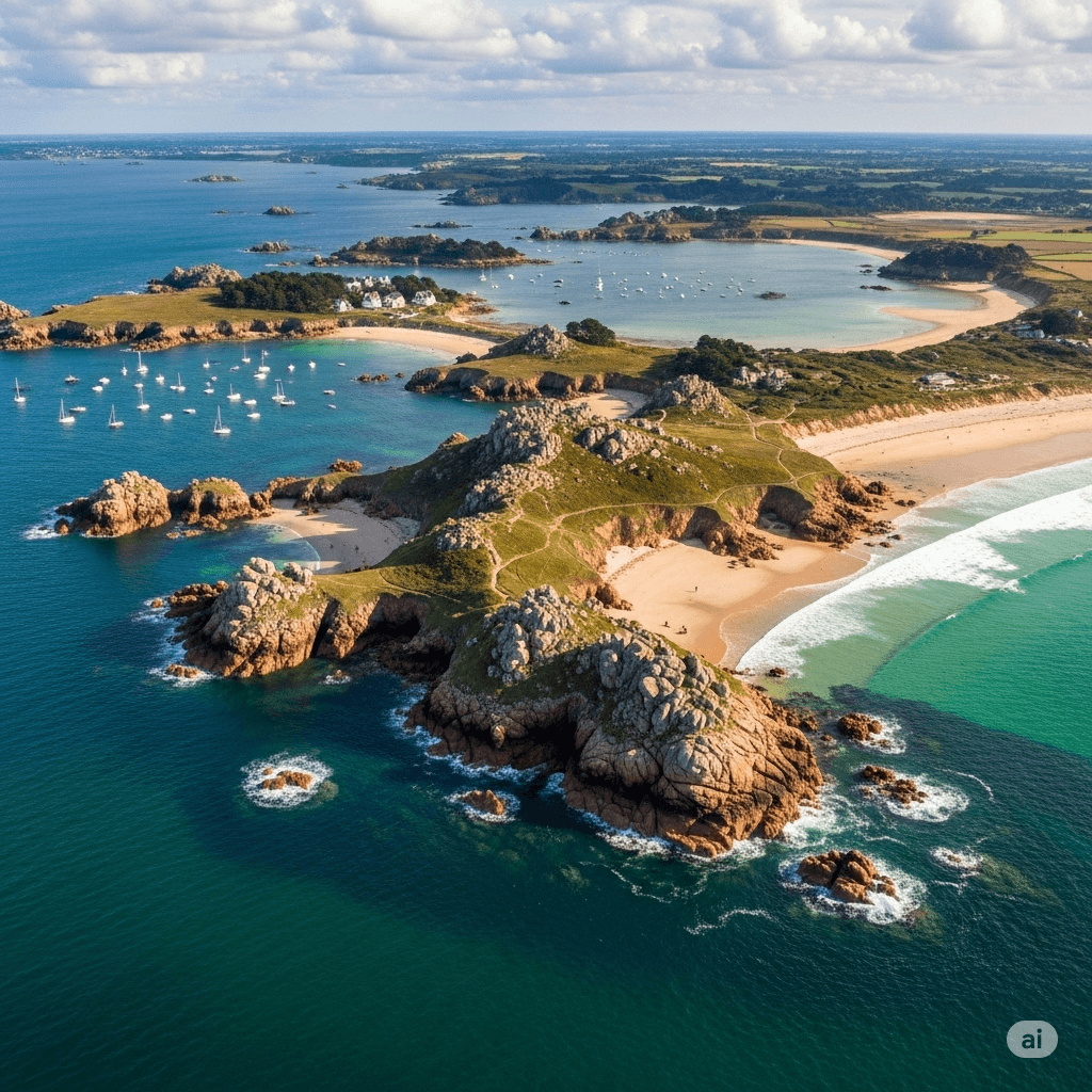 Illustration : Un littoral exceptionnel de plus de 2 700 km avec falaises, criques et plages, du Golfe du Morbihan à la Côte de Granit Rose.