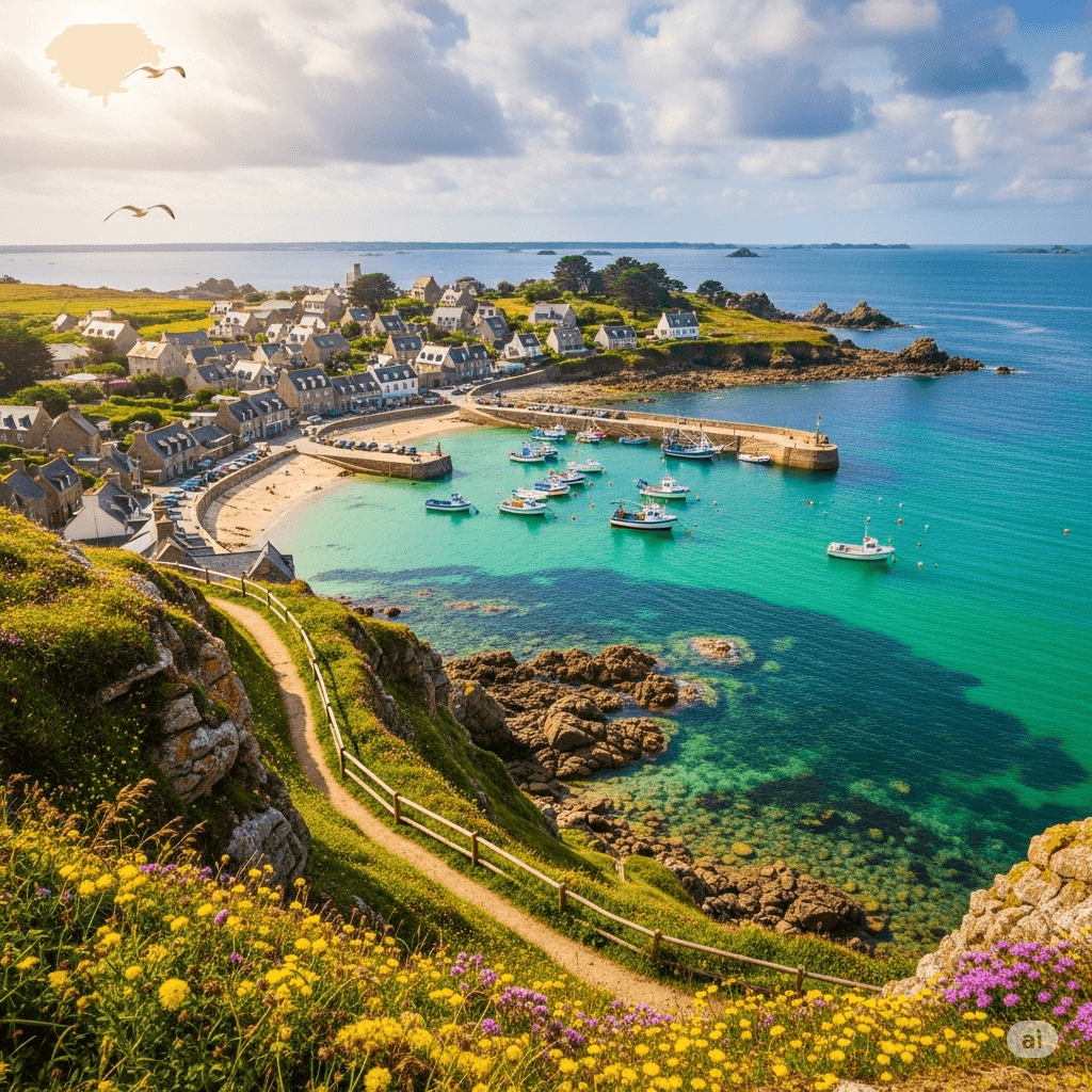 Illustration : Îles et stations balnéaires prisées comme Belle-Île, Groix, Ouessant ou encore les Glénan, offrant un cadre naturel unique.
