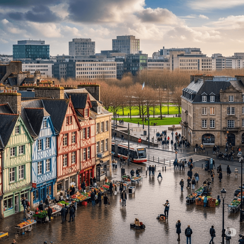 Illustration : Villes dynamiques et attractives telles que Rennes, Brest, Quimper ou Lorient, combinant économie, culture et qualité de vie.