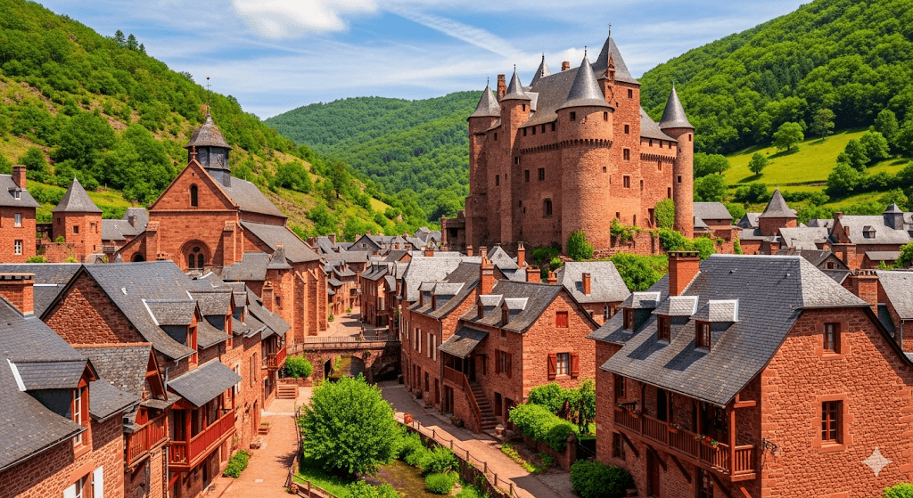 Illustration : Découvrez ce village unique en France, entièrement bâti en grès rouge. Ses castels, ses tours et ses échoppes en font l'un des 'Plus Beaux Villages de France' les plus emblématiques.