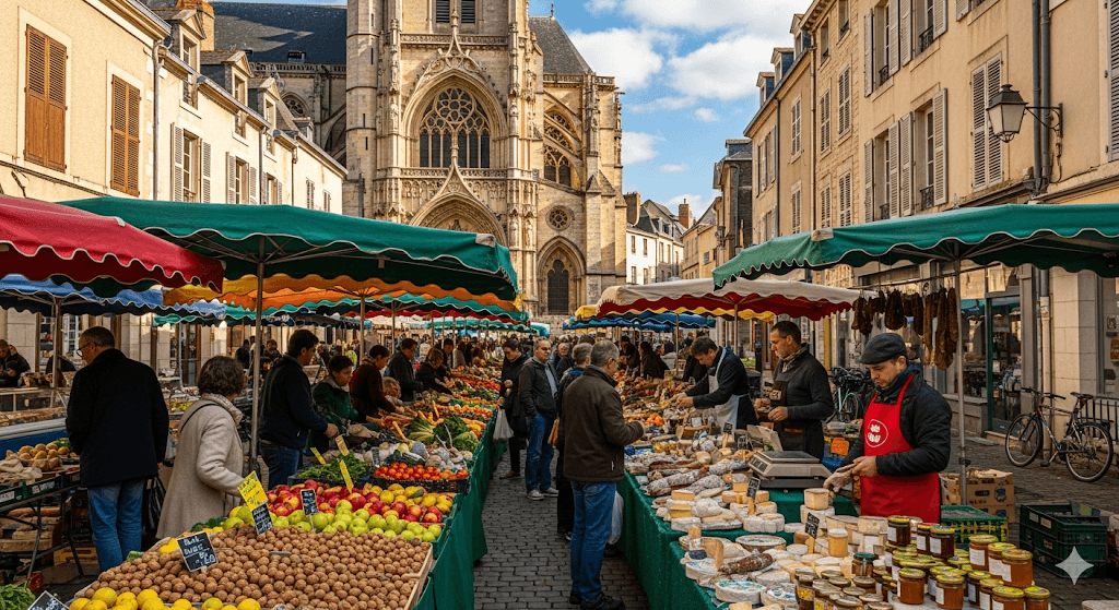 Illustration : Pôle économique et commercial de la Corrèze, Brive séduit par son centre historique animé, sa collégiale, son phare et son célèbre marché où goûter les spécialités locales.