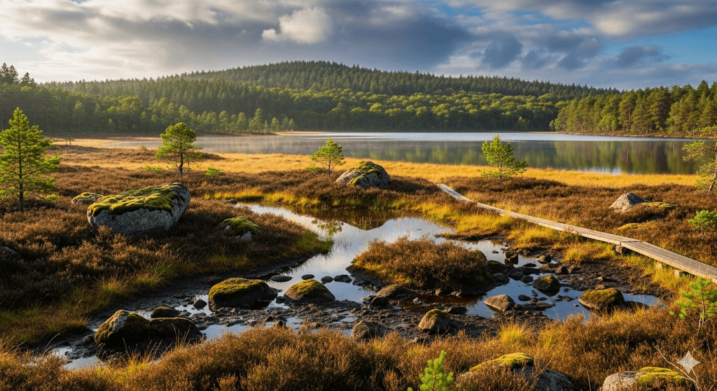 Illustration : Surnommé le 'château d'eau de la France', ce Parc Naturel Régional est un paradis pour les randonneurs, avec ses forêts profondes, ses tourbières mystérieuses et ses lacs.