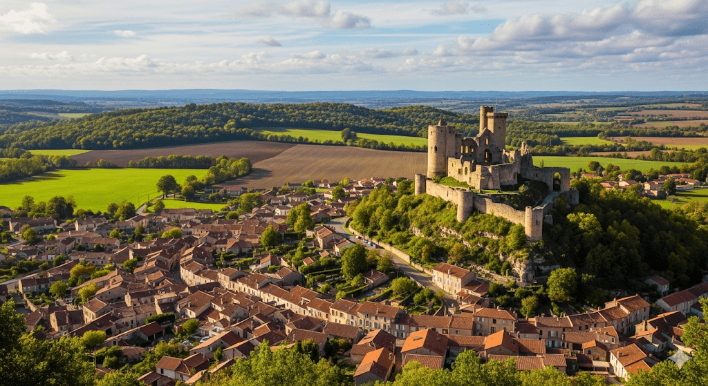 Illustration : Dominé par les vestiges de son château féodal, ce village classé offre un panorama exceptionnel sur la campagne. Flânez dans ses ruelles médiévales pour un voyage dans le temps.