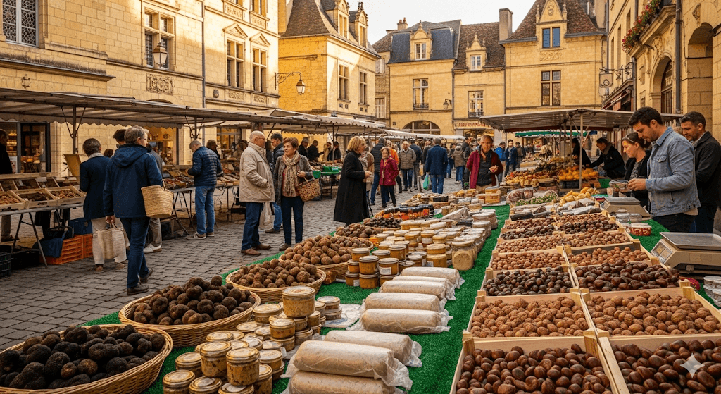 Illustration : Flânez dans les ruelles pavées de cette cité d'Art et d'Histoire exceptionnellement préservée. Son marché réputé est le temple de la gastronomie périgourdine.