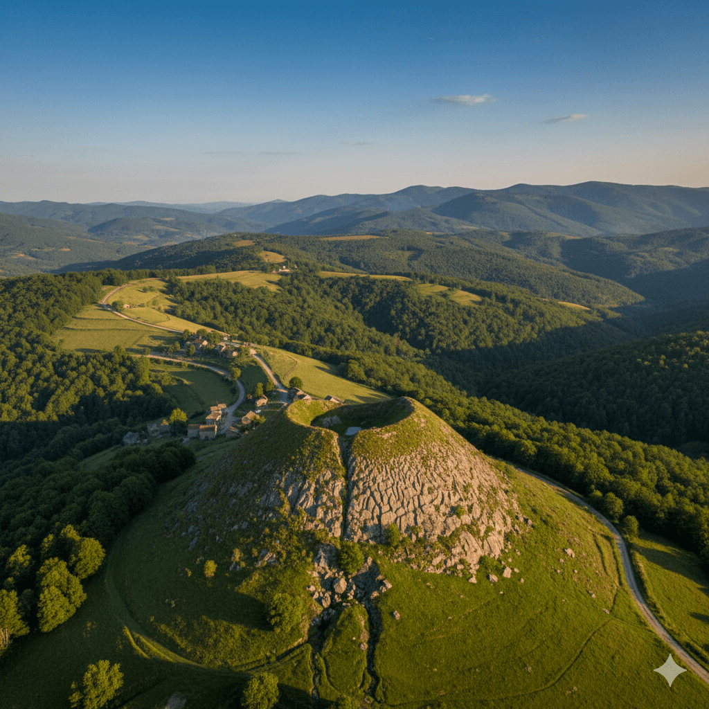 Illustration : Des paysages volcaniques du Mont Gerbier de Jonc aux terrasses plantées de châtaigniers, le parc naturel régional offre un cadre de vie préservé pour se ressourcer.