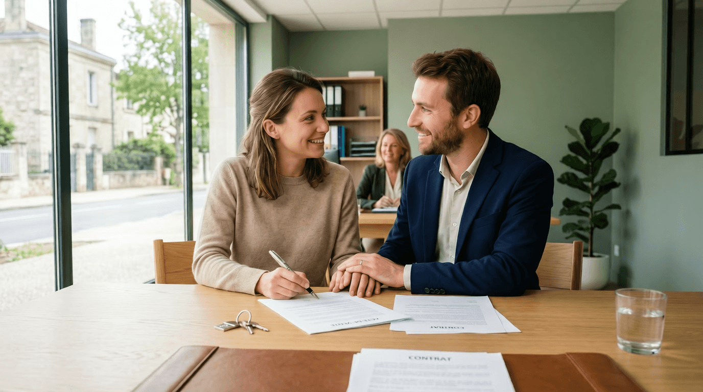 Acheter en couple non marié 2026 - couple signature notaire achat immobilier neuf